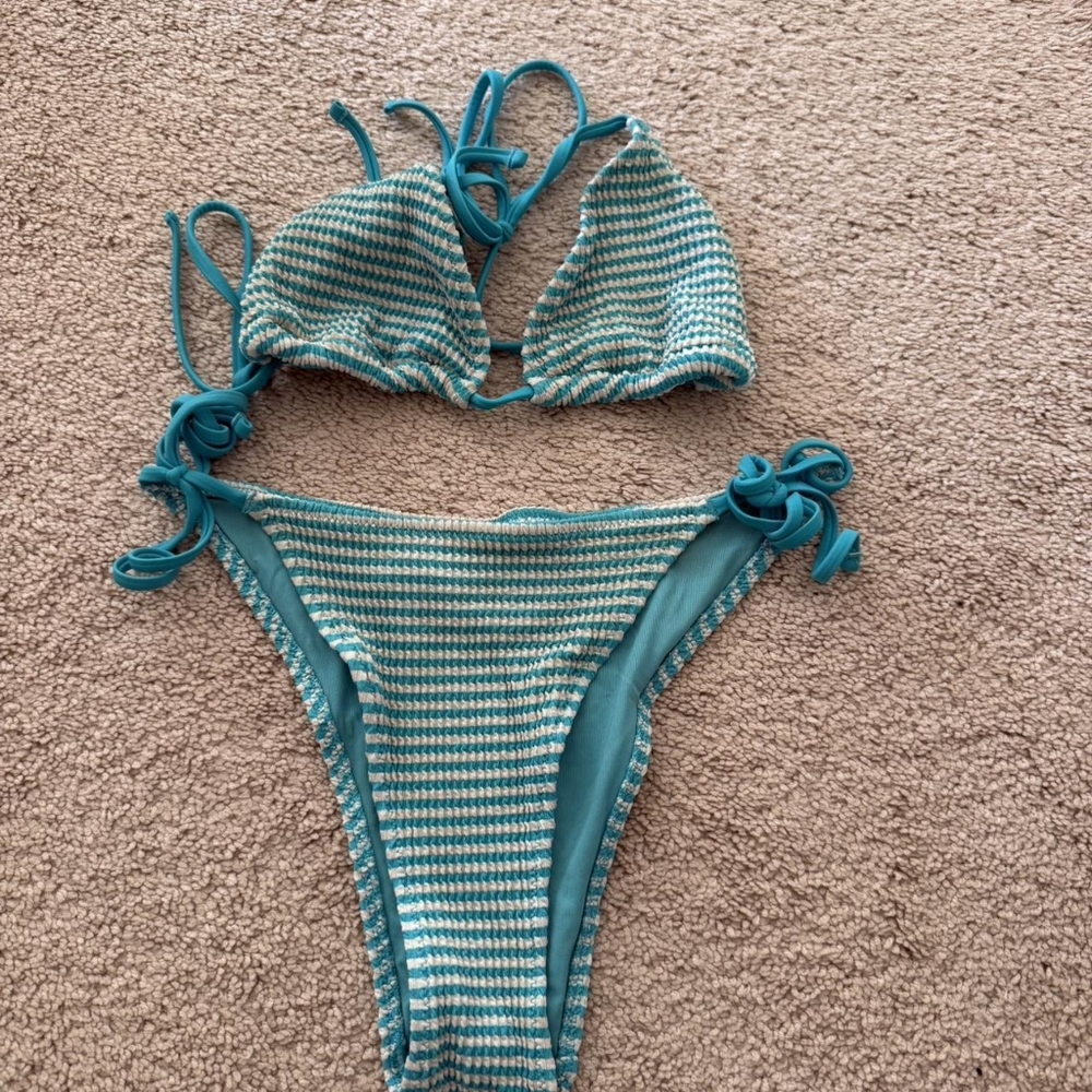 Aerie Teal and White Striped Bikini